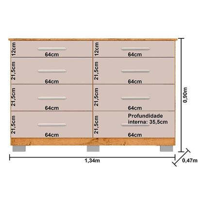 Imagem de Cômoda 8 Gavetas 8050 Freijó Baunilha - Araplac