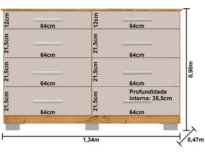 Imagem de Cômoda 8 Gavetas Araplac Denver