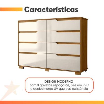Imagem de Cômoda 8 Gavetas Geórgia Freijó/Off White Moval