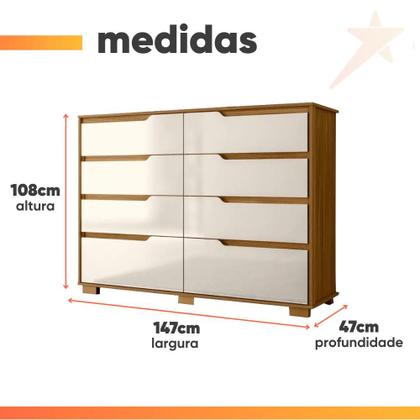 Imagem de Cômoda 8 Gavetas Geórgia Freijó/Off White Moval