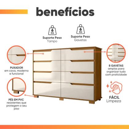 Imagem de Cômoda 8 Gavetas Geórgia Freijó/Off White Moval