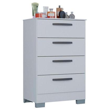 Imagem de Cômoda 867 4 Gavetas Com Guarda Roupa Casal Milão 6 Portas Branco Brilho - Poquema