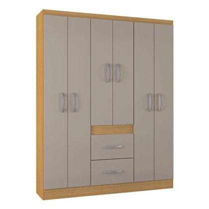 Imagem de Cômoda 867 4 Gavetas Com Guarda Roupa Casal Milão 6 Portas Damasco Off White - Poquema