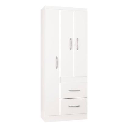 Imagem de Cômoda 867 4 Gavetas com Guarda Roupa Solteiro Milão 3 Portas Branco Brilho - Poquema