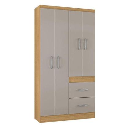 Imagem de Cômoda 867 4 Gavetas Com Guarda Roupa Solteiro Milão 4 Portas Damasco Off White - Poquema