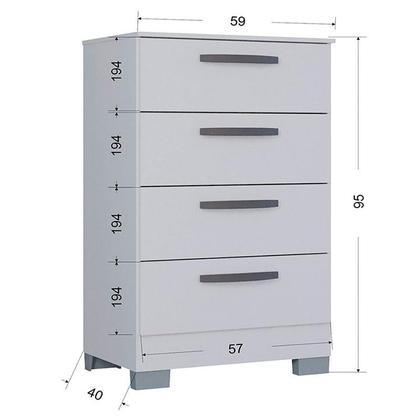 Imagem de Cômoda 867 4 Gavetas e Guarda Roupa Solteiro Tóquio 4 Portas Branco Brilho - Poquema
