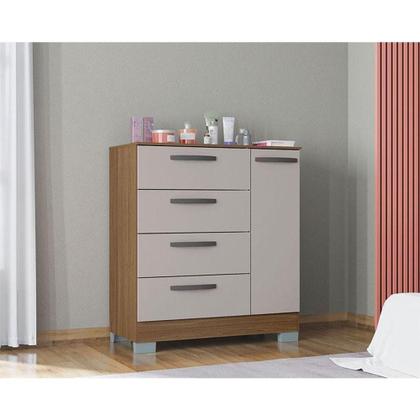 Imagem de Cômoda 868 4 Gavetas E 1 Porta Com Armário Multiuso 2 Portas Pequeno Castanho Off White - Poquema