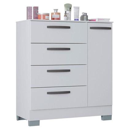 Imagem de Cômoda 868 4 Gavetas E 1 Porta Com Guarda Roupa Casal Milão 6 Portas Branco Brilho - Poquema