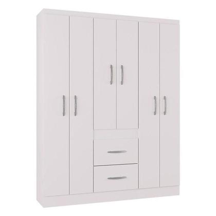 Imagem de Cômoda 868 4 Gavetas E 1 Porta Com Guarda Roupa Casal Milão 6 Portas Branco Brilho - Poquema