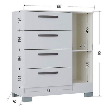 Imagem de Cômoda 868 4 Gavetas E 1 Porta Com Guarda Roupa Casal Milão 6 Portas Branco Brilho - Poquema