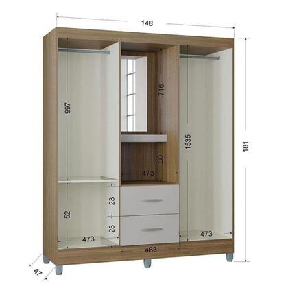 Imagem de Cômoda 868 4 Gavetas E 1 Porta Com Guarda Roupa Solteiro Córdoba 4 Portas Castanho Off White - Poquema