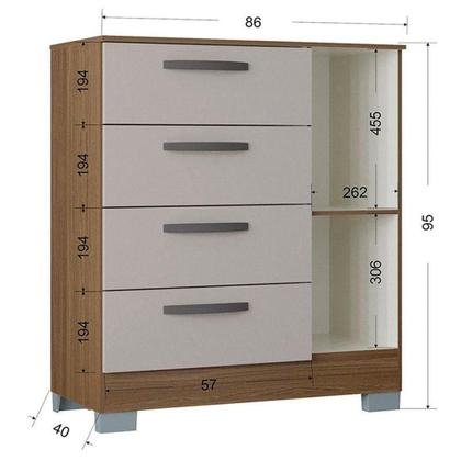 Imagem de Cômoda 868 4 Gavetas E 1 Porta Com Guarda Roupa Solteiro Córdoba 4 Portas Castanho Off White - Poquema