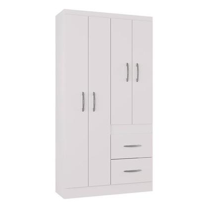 Imagem de Cômoda 868 4 Gavetas e 1 Porta com Guarda Roupa Solteiro Milão 4 Portas Branco Brilho - Poquema