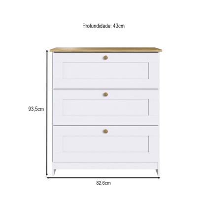 Imagem de Cômoda Americano 3 Gavetas Branco/Ipê - Decibal
