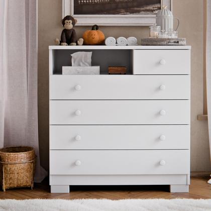 Imagem de Cômoda Amora 4 Gavetas com Nicho MDF Moderna para Quarto Infantil e Bebê 75cm Organizador Branca com Gavetas Espaçosas Design Funcional