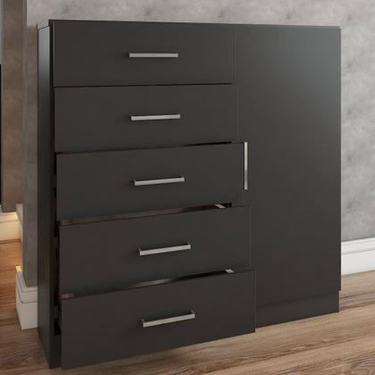 Imagem de Cômoda Angra 5 Gavetas 1 Porta Preto - Panorama Móveis