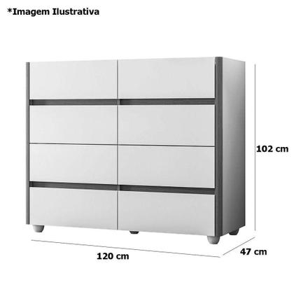 Imagem de Cômoda Aparador 8 Gavetas Com Tampo Estilo Bandeja Eternity Off White/cinamomo