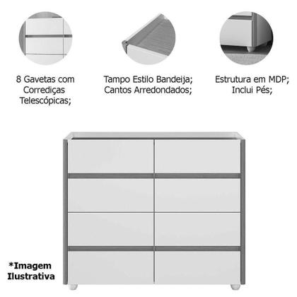 Imagem de Cômoda Aparador 8 Gavetas Com Tampo Estilo Bandeja Eternity Off White/cinamomo