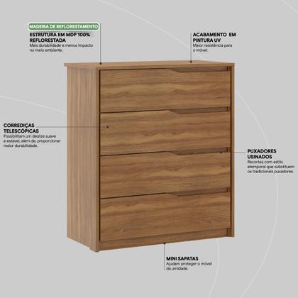 Imagem de Cômoda Atria Quarto com 4 Gavetas