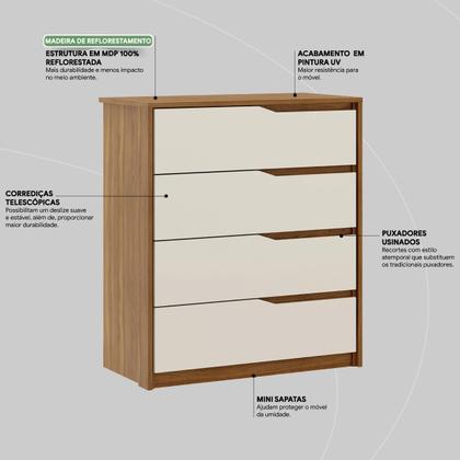 Imagem de Cômoda Atria Quarto com 4 Gavetas