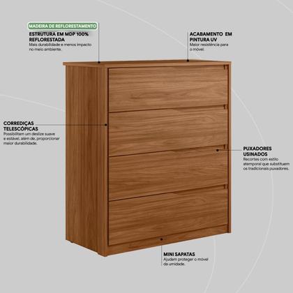 Imagem de Cômoda Atria Quarto com 4 Gavetas