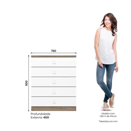 Imagem de Comoda Bala de Menta 05 Gav. Rustico/Branco - Henn