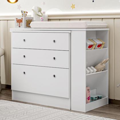 Imagem de Cômoda Bebê Com Colchão Trocador  Impermeavel Fraldas Roupas Infantil Mesa Giratoria Varias Posicões Nicho Lateral Para Apoio  Acessorios