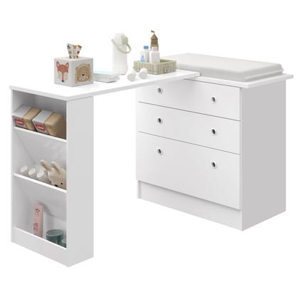Imagem de Cômoda Bebê Com Colchão Trocador  Impermeavel Fraldas Roupas Infantil Mesa Giratoria Varias Posicões Nicho Lateral Para Apoio  Acessorios