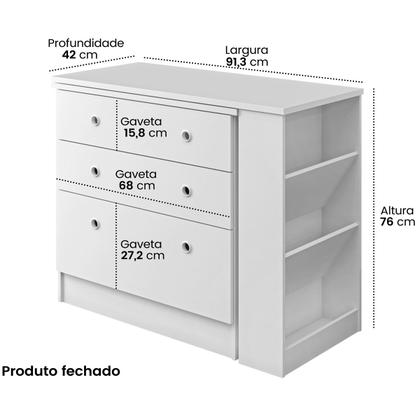 Imagem de Cômoda Bebê Com Colchão Trocador  Impermeavel Fraldas Roupas Infantil Mesa Giratoria Varias Posicões Nicho Lateral Para Apoio  Acessorios