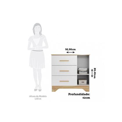 Imagem de Cômoda Bebê Popy c/ 1 Porta Cristal e 3 Gavetas Branco/Amendoa - Peroba