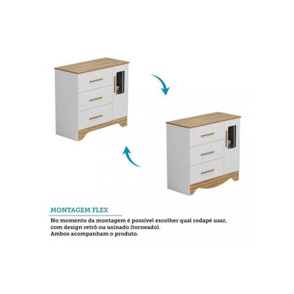 Imagem de Cômoda Bebê Popy c/ 1 Porta Cristal e 3 Gavetas Branco/Amendoa - Peroba