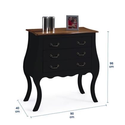 Imagem de Cômoda Bombê 3 Gavetas 1023 Linz Móveis - Preto/Imbuia Glazer