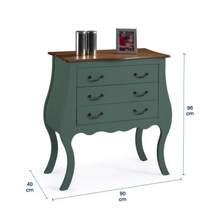 Imagem de Cômoda Bombê 3 Gavetas 1023 Linz Móveis - Verde Musgo/Imbuia Glazer