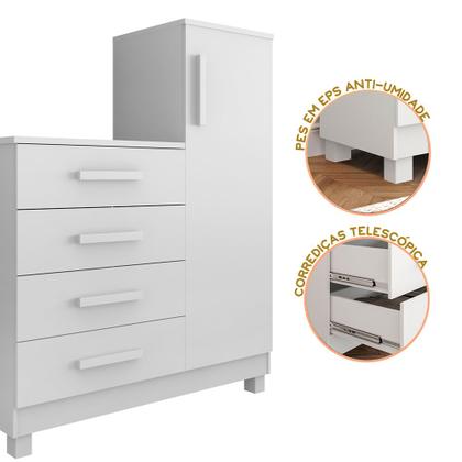 Imagem de Comoda Branca Quarto Casal Sapateira Grande com 4 Gavetas Reforçadas Versátil