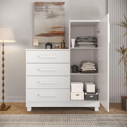 Imagem de Comoda Branca Quarto Casal Sapateira Grande com 4 Gavetas Reforçadas Versátil