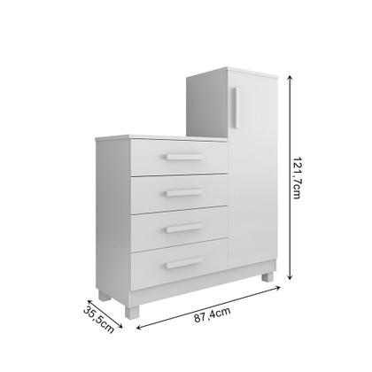 Imagem de Comoda Branca Quarto Casal Sapateira Grande com 4 Gavetas Reforçadas Versátil