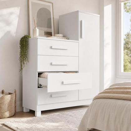 Imagem de Comoda Branca Quarto Casal Sapateira Grande com 4 Gavetas Reforçadas Versátil