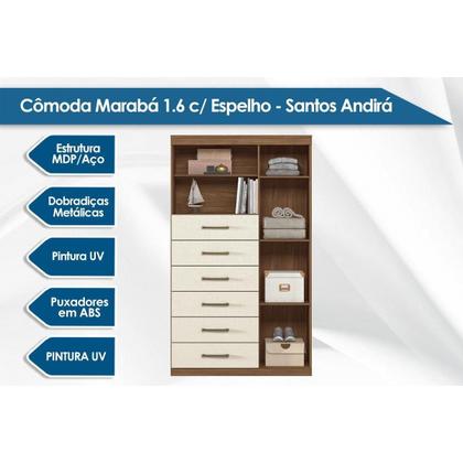Imagem de Cômoda Casal Marabá 1.6 1 Porta + 2 Nichos e 6 Gavetas c/ Espelho Branco - Santos Andirá