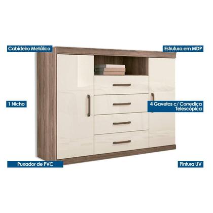 Imagem de Cômoda Casal Master c/ 2 Portas 1 Nicho e 4 Gavetas Branco - Santos Andirá