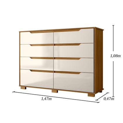 Imagem de Comoda Casal Quarto Georgia 8 Gavetas Freijo com Off White - Moval