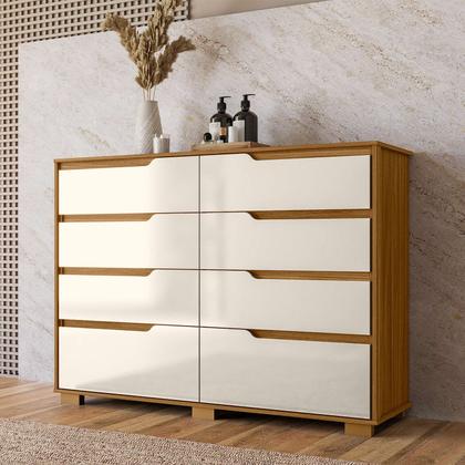 Imagem de Comoda Casal Quarto Georgia 8 Gavetas Freijo com Off White - Moval