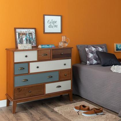 Imagem de Cômoda Colors Madeira Maciça 9 GV Castanho Verniz e Colorido Envelhecido