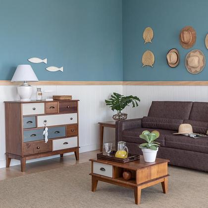 Imagem de Cômoda Colors Madeira Maciça 9 GV Castanho Verniz e Colorido Envelhecido