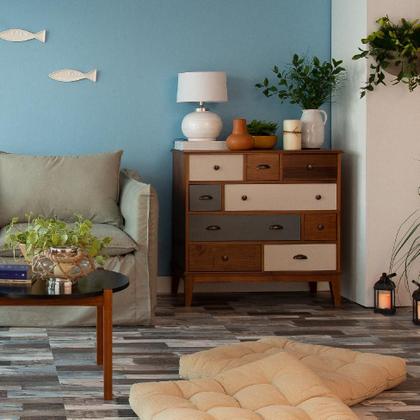 Imagem de Cômoda Colors Madeira Maciça 9 GV Castanho Verniz e Colorido Envelhecido