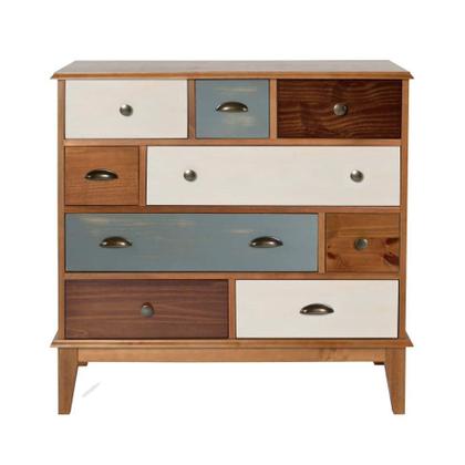 Imagem de Cômoda Colors Madeira Maciça 9 GV Castanho Verniz e Colorido Envelhecido