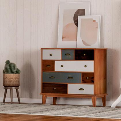Imagem de Cômoda Colors Madeira Maciça 9 GV Castanho Verniz e Colorido Envelhecido