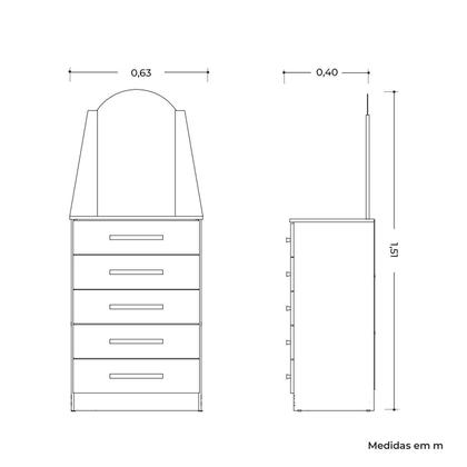 Imagem de Cômoda com 05 Gavetas e Espelho New Veneza