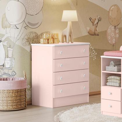 Imagem de Cômoda com 4 Gavetas e Roupeiro Amesterdã Rosa Acetinado