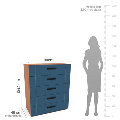 Imagem de Cômoda com 5 Gavetas Lisboa Freijó com Azul Politorno