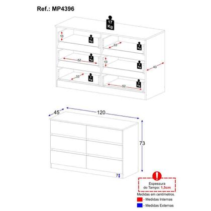 Imagem de Cômoda Com 6 Gavetas 120cm Multimóveis Mp4396 Preto